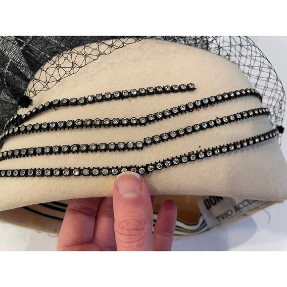 Vintage Don Anderson for Trio Accessories Ivory Wool Hat, Veil, Rhinestone, Bow main image 5